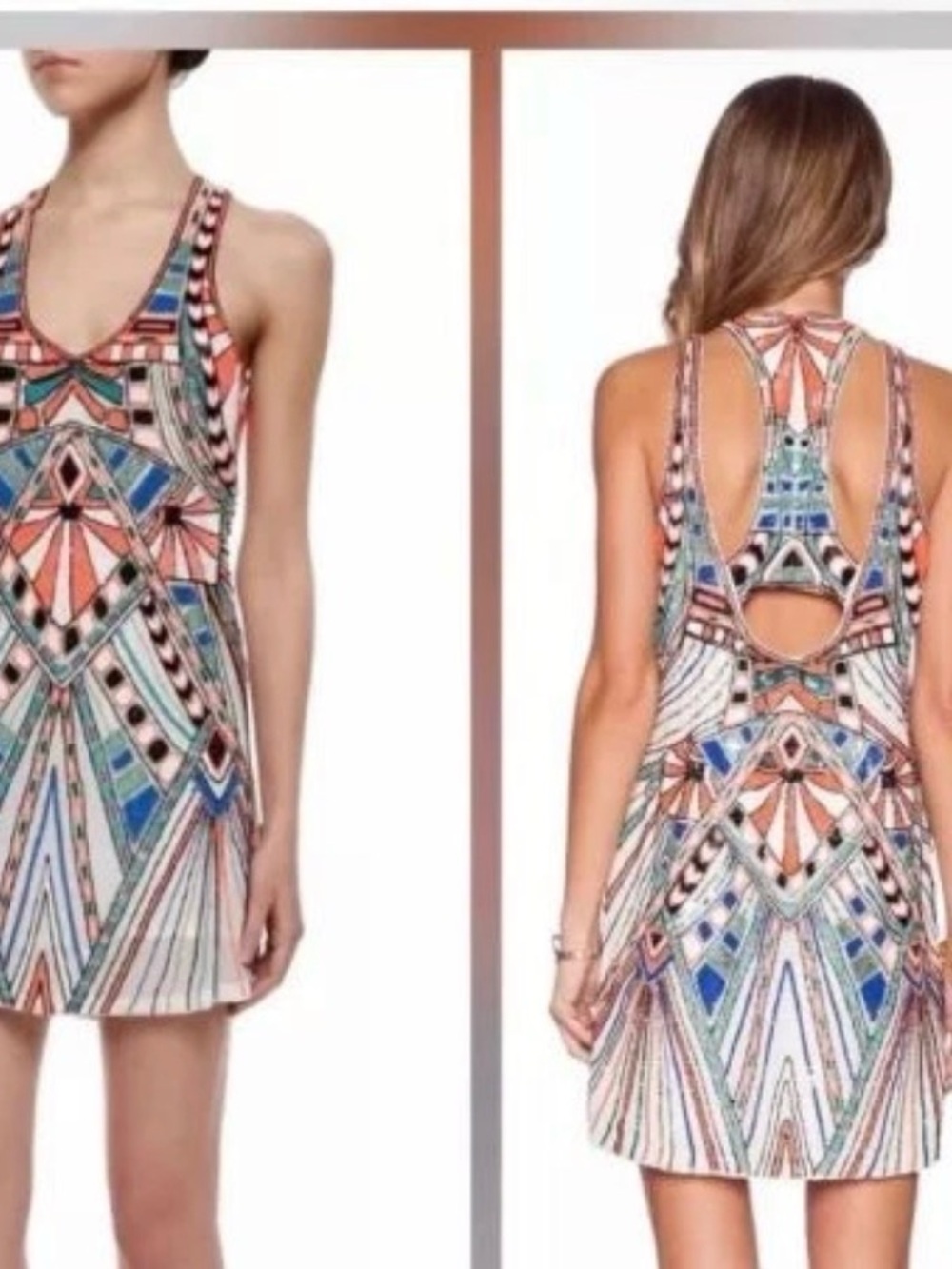 Parker Beaded Multicolor Geometric Racerback Mini Dress